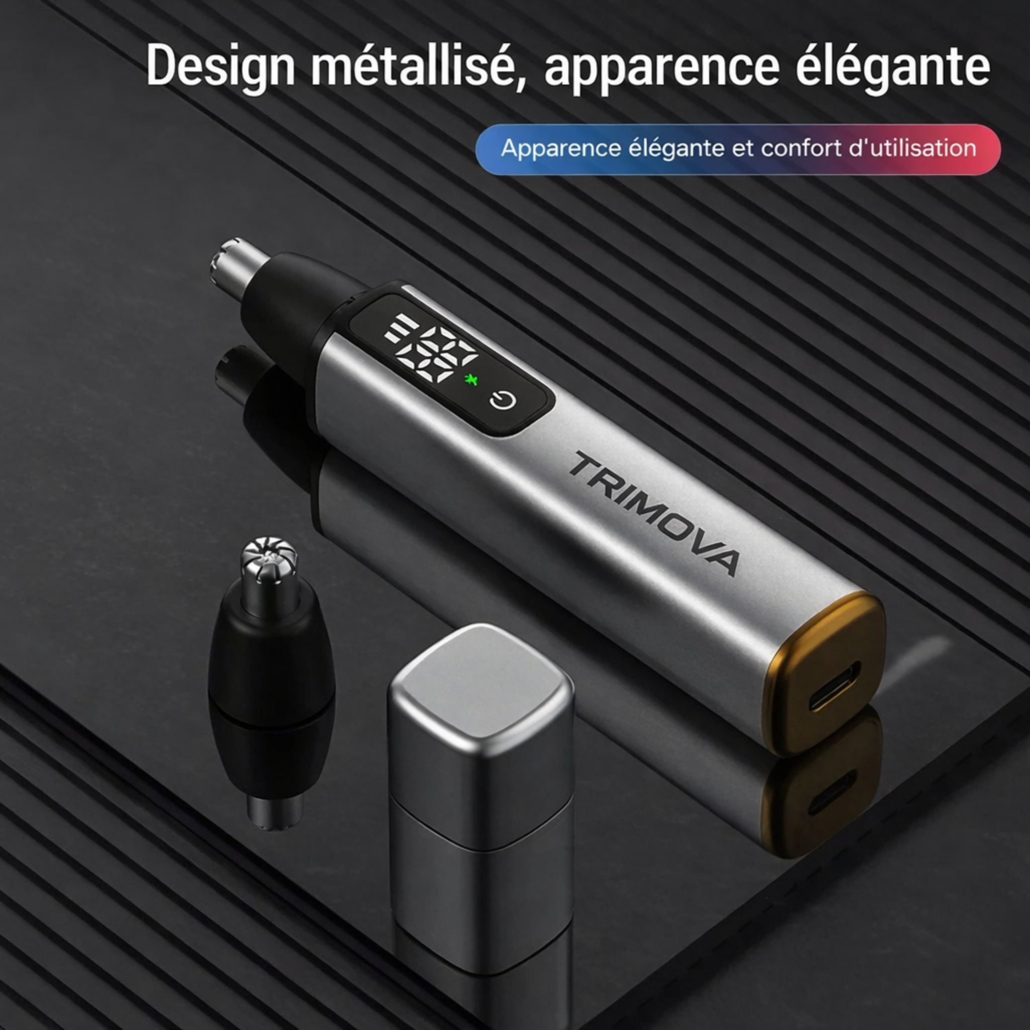 Design métallisé, apparence élégante